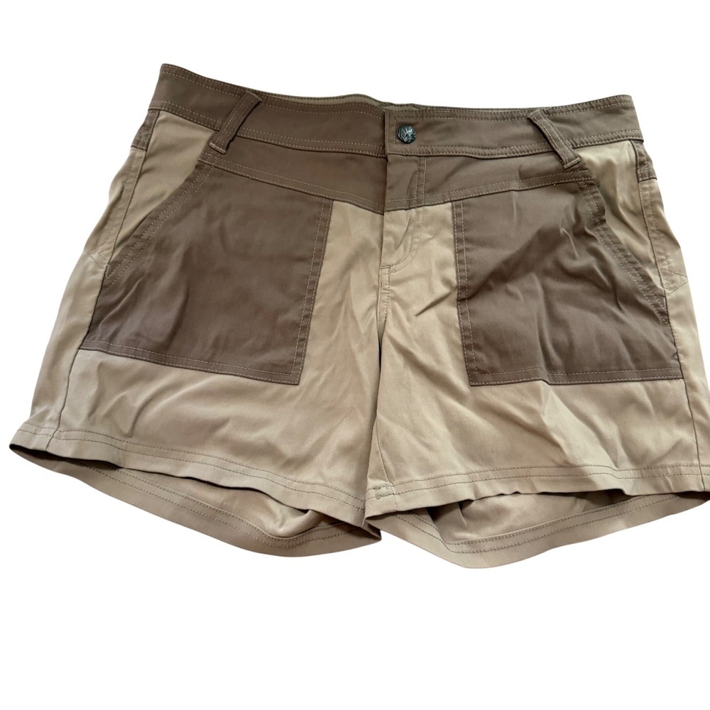 Prana Women Brown Tan Two Tone Hiking Shorts Size 8 Stretch Outdoor Trail